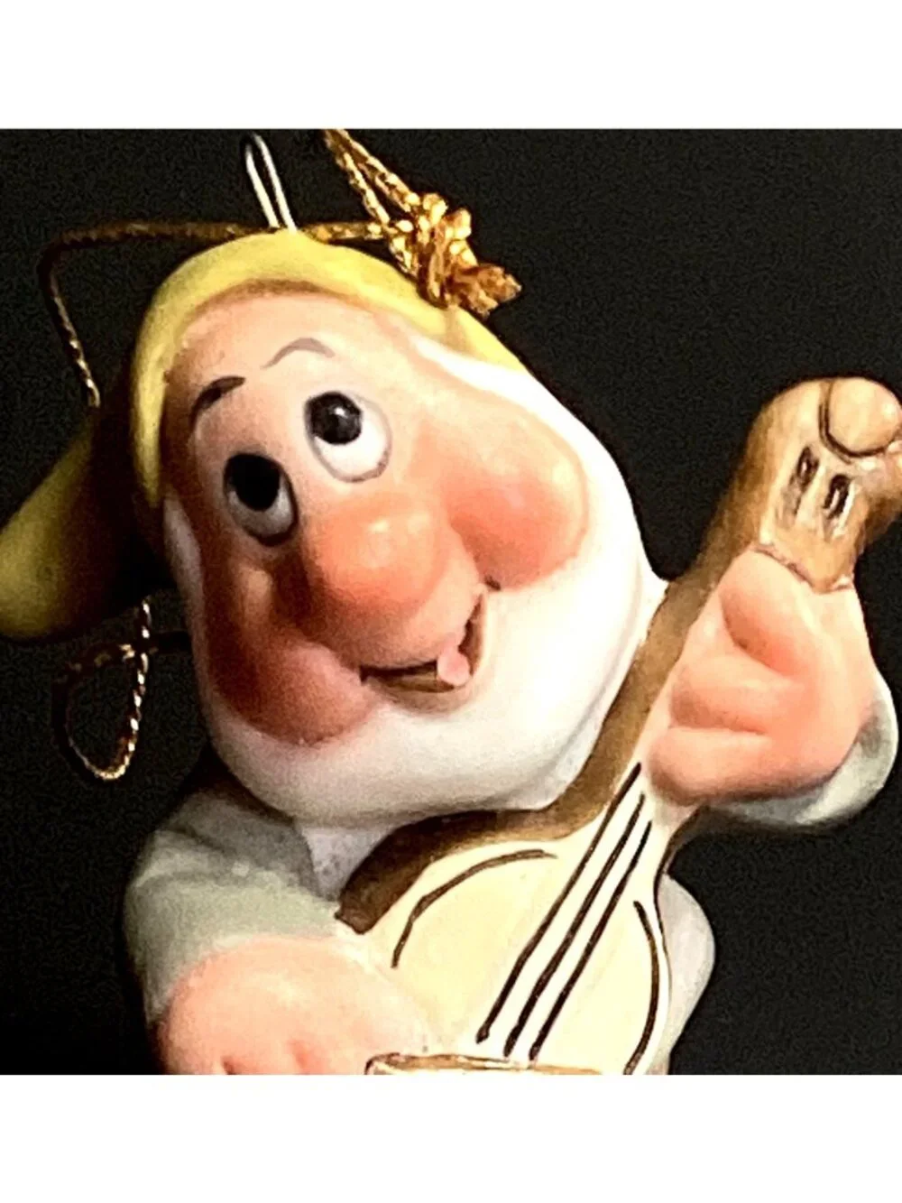 Vintage Schmid Disney Christmas Ornament Bashful of Seven Dwarves Playing Bass